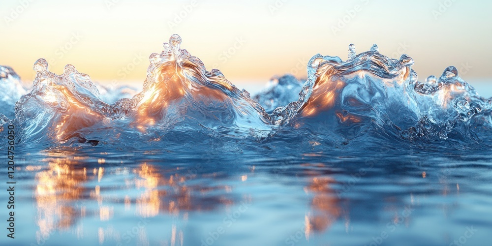 Poster minimalistic flowing water abstract digital art with reflections and refractions