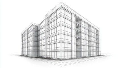 Architectural Wireframe Rendering Of Modern Building Design
