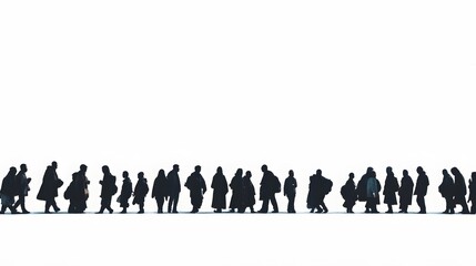 Naklejka premium Silhouetted figures form a long line against a white background