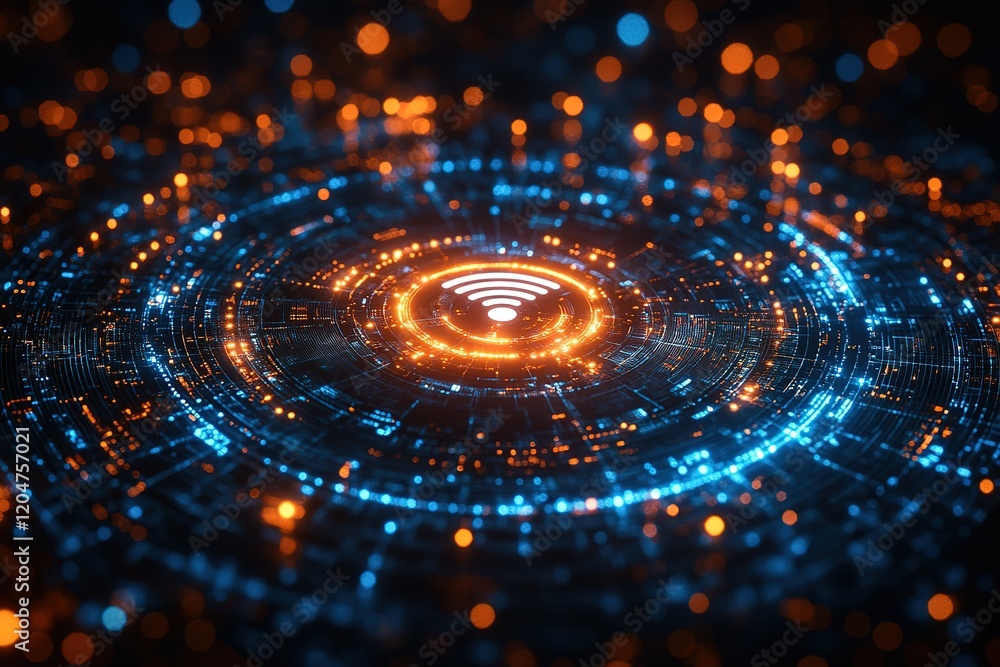 Poster glowing wifi symbol in a futuristic digital network. abstract technology concept.