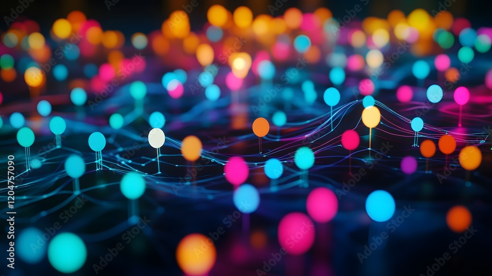 Poster colorful nodes connected in a network display
