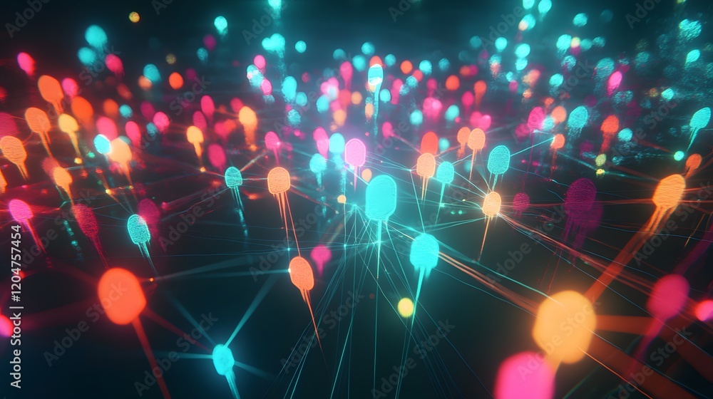 Poster abstract network of illuminated nodes and connections