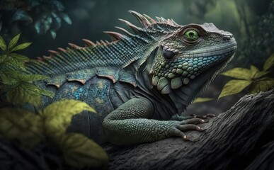 A Close-Up of a Lizard in a Lush Forest