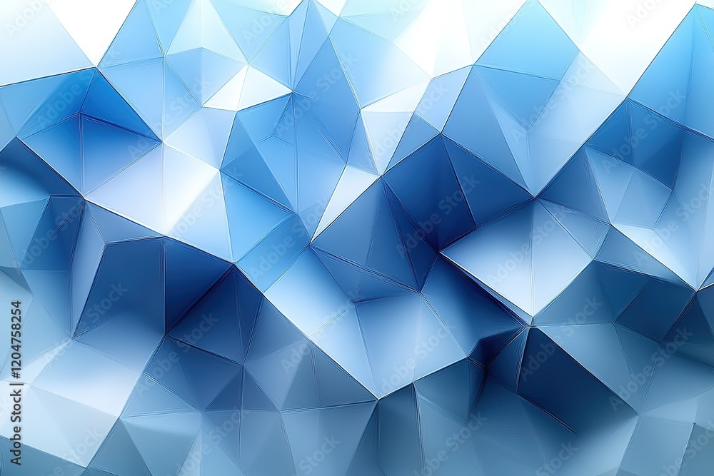 Poster abstract blue geometric background. complex interplay of light and shadow on triangular facets creat