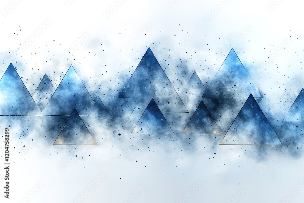 Aufkleber abstract blue triangles in a misty landscape. a unique artistic representation of geometric shapes w