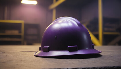 purple hard hat inside a building