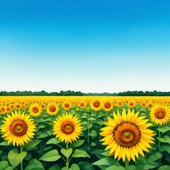 Fototapeta premium Vibrant Field of Sunflowers Under Clear Blue Sky in Rural Landscape