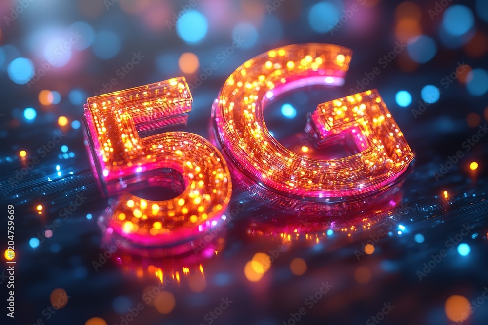 Poster illuminated 5g network symbol. bright, futuristic design representing high-speed connectivity and te