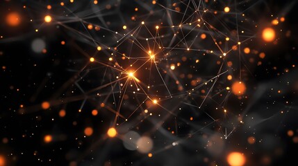 Abstract Network Orange Glowing Nodes Connected Lines