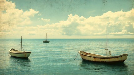 Fototapeta premium Boats on the Sea with Vintage Texture