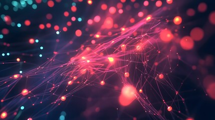 Fototapeta premium Abstract Network Red Lights Glowing Connections