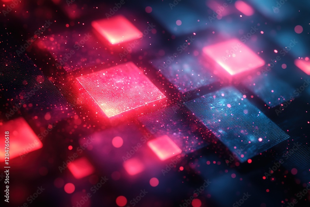 Poster abstract digital background with glowing squares and particles. perfect for tech, innovation, or fut