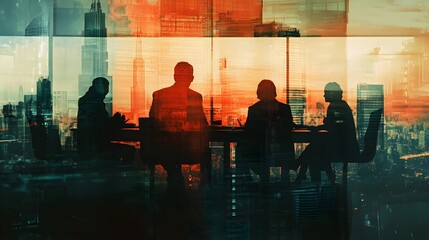 Business Team Meeting Cityscape Silhouette