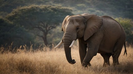 Obraz premium an elephant is in the savanna