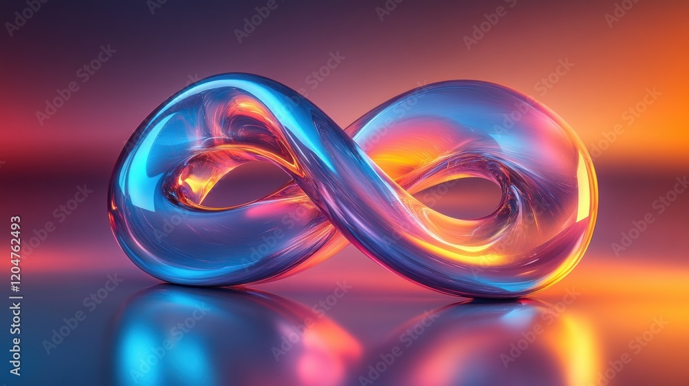 Poster futuristic abstract scene with intertwined glossy rings and vibrant colors on dark background