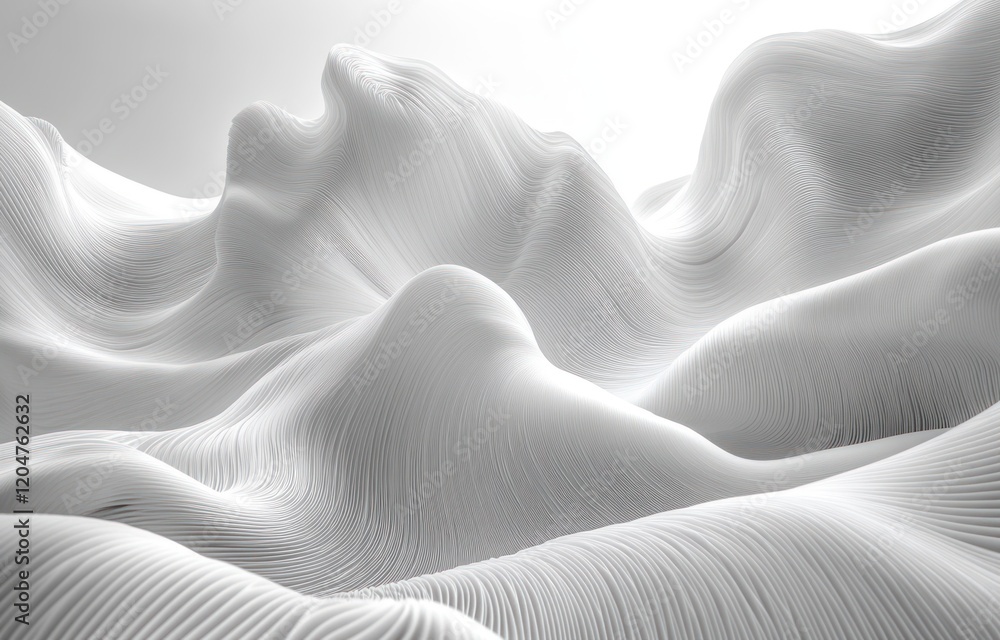Poster minimalistic 3d composition of intertwined white lines in modern style with soft diffused lighting