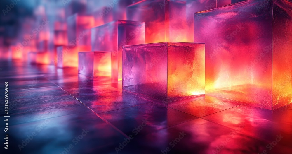 Leinwandbilder futuristic abstract geometric shapes with neon light reflections and 3d depth on dark background