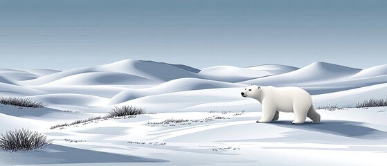 A Polar Bear Walks Across a Snowy Arctic Landscape