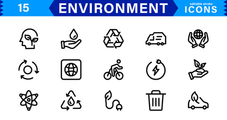 Environment Icons. Eco-Friendly Vector Illustrations for Sustainability, Nature, and Green Solutions