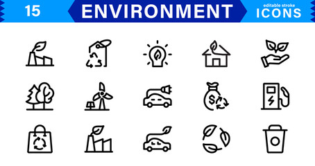 Environment Icons. Eco-Friendly Vector Illustrations for Sustainability, Nature, and Green Solutions