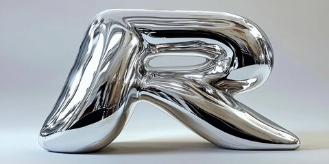 A striking three-dimensional chrome representation of the letter R.