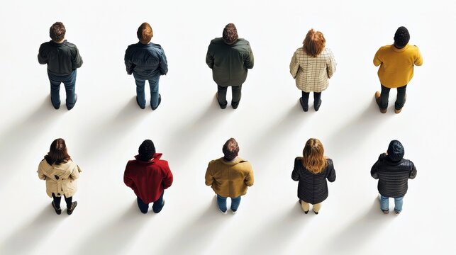 Overhead shot featuring male and female figures. - Powered by Adobe