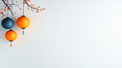 Obraz premium Chinese New Year Lanterns and Flowers Background