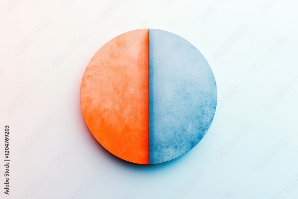 Poster Colorful abstract circular design split into orange and blue halves on a minimalist background. Generative AI