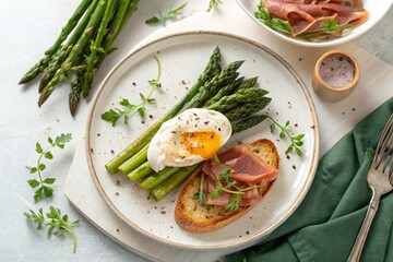 keto breakfast fried asparagus with poached egg an 