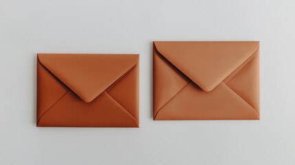 Two chestnut-colored envelopes arranged flat, showing address and seal sides on white.