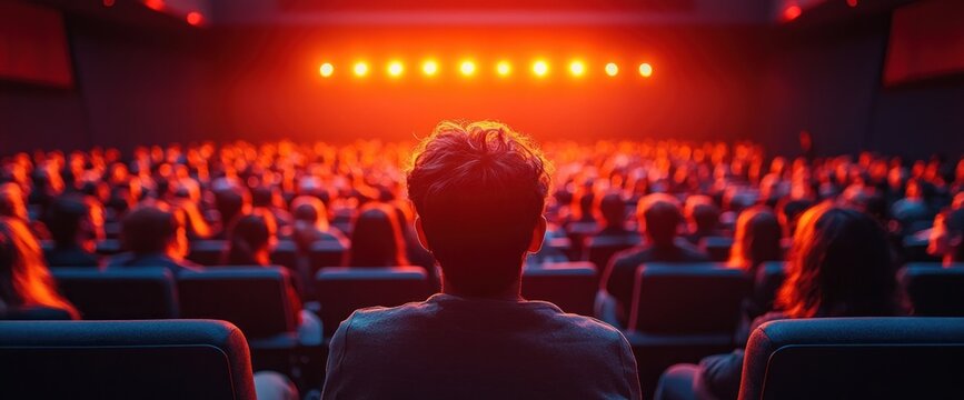 Dynamic Conference Scene with Business Speaker Engaging Attendees in Modern Auditorium