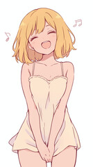 Naklejka premium Cheerful Anime Girl in a Light Beige Dress