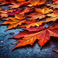 Fototapeta premium Colorful Autumn Leaves on Ground in Vibrant Natural Setting