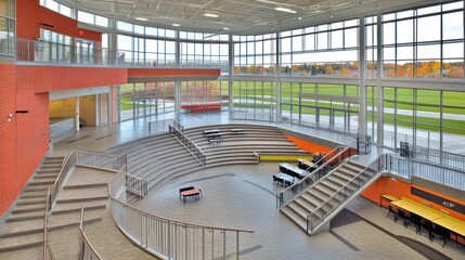 Fototapeta premium Modern School Interior Design: Amphitheater Style Lobby