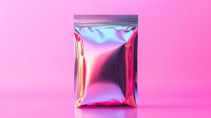 Iridescent Foil Pouch Mockup on Pink Background