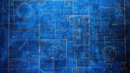 Obraz premium Detailed Architectural Blueprint, Complex Building Design, Engineering Drawing