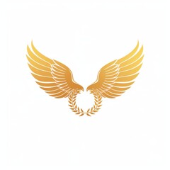Obraz premium Minimalist victory logo. Golden wings and laurel wreath encircle a central space. Professional branding design on white. Elegant and symbolic.
