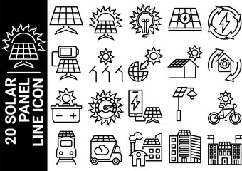 solar panel line icon, black and white