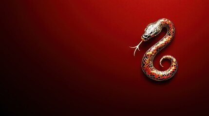 Obraz premium Gold Snake Design on Red Background: Celebrating Lunar New Year with Elegance and Prosperity