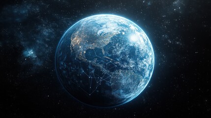 Obraz premium Hyper-realistic Earth Space Render with Network Connections and Curvature