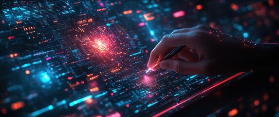 Futuristic Digital Workspace with Holographic Data Visualizations Interactive Finance Investment Analysis Technology