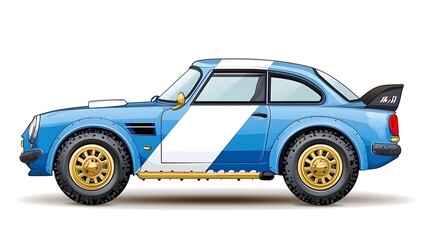Obraz premium Blue Rally Car Illustration Cartoon Style Side View