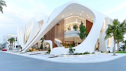 Fototapeta premium Modern White Architectural Design Luxury Building Exterior