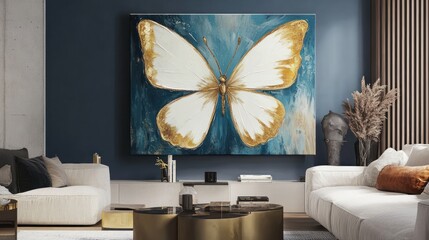Gold butterfly canvas art in modern living room (1)