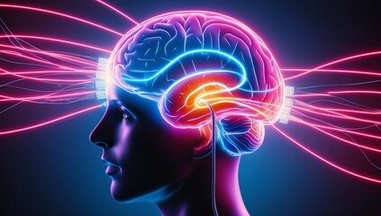 Fototapeta premium Neural Network Integration Futuristic Brain-Cloud Connection in a Digital World