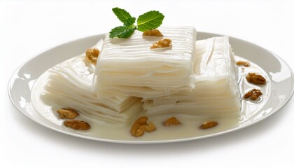 Creamy dessert layered with nuts and mint.