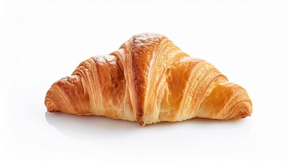 Golden-brown croissant, flaky layers, delicious pastry.