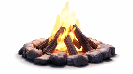 A Homely Campfire Surrounded by Rocks, Illuminating the Night with Warmth and Flickering Flames, Perfect for Outdoor Gatherings and Relaxation