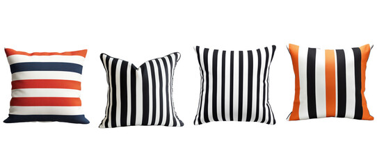 Stylish Striped Throw Pillows Home Decor Nautical Modern Black White Orange Red Interior Design on transparent background