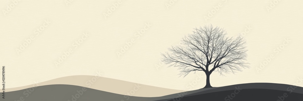 Aufkleber lonely tree stands against a serene landscape during a calm sunrise in a minimalist setting. generat